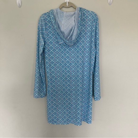 CABANA LIFE Preppy Blue/Pink Geo Drawstring Hooded Coverup Dress UPF 50 Size M - Picture 5 of 8